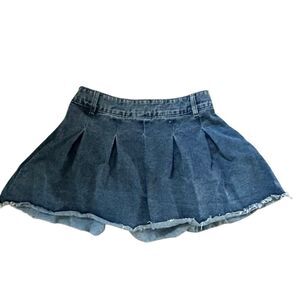 Cider Denim Pleated Mini Skirt • High Waist • Raw Hem